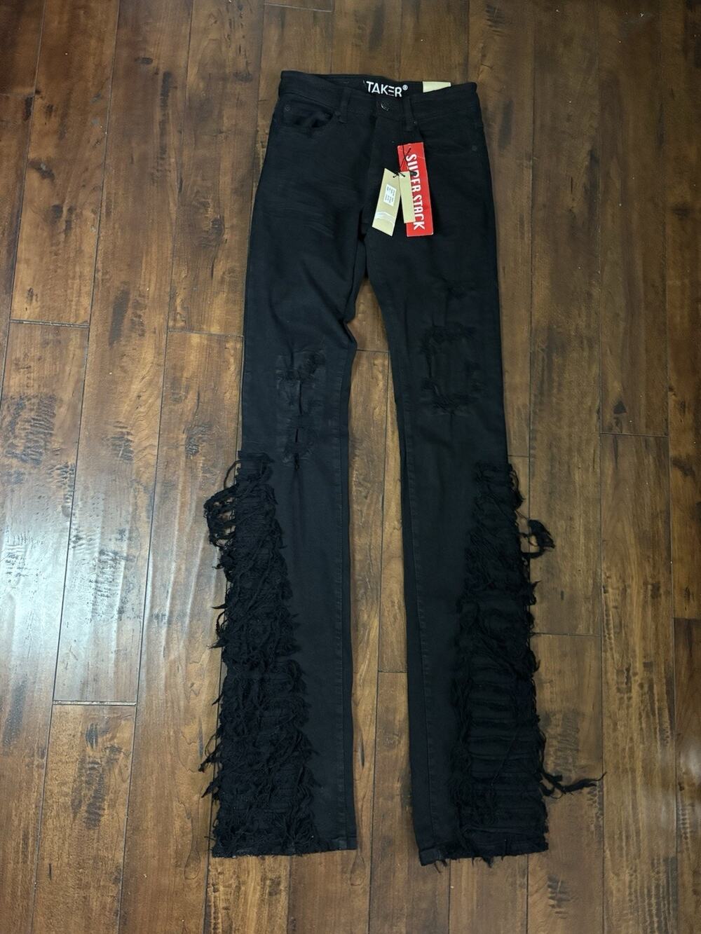 Taker Jeans Super Stack Mens 29x44 Black Distressed Y2K Archive NWT $129 Retail